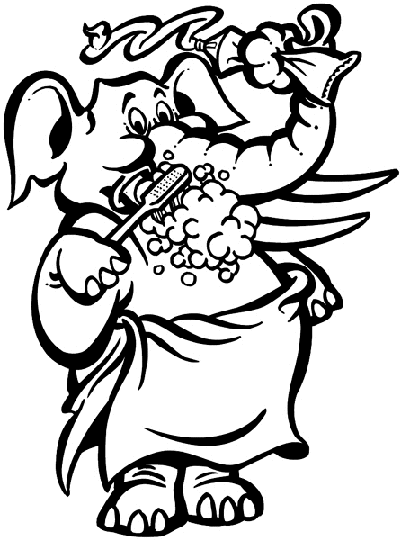Elephant brushing his tusks vinyl sticker. Customize on line. Personal Hygiene 071-0076
